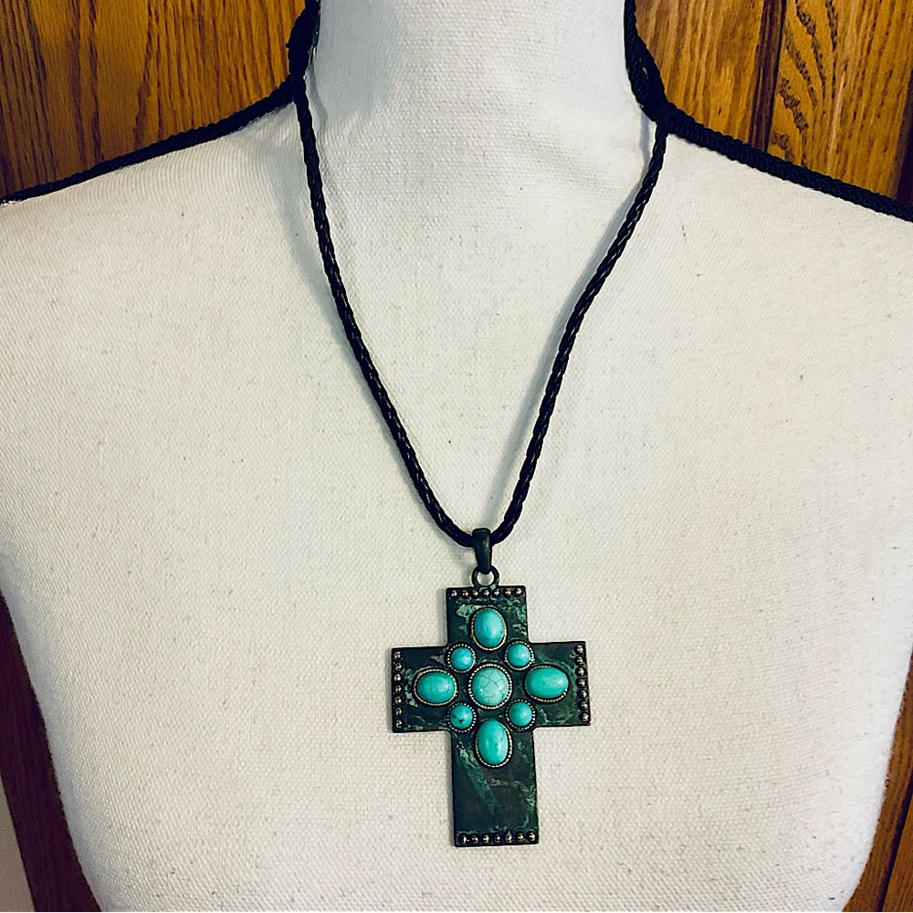 Torquoise and Black Cross Necklace